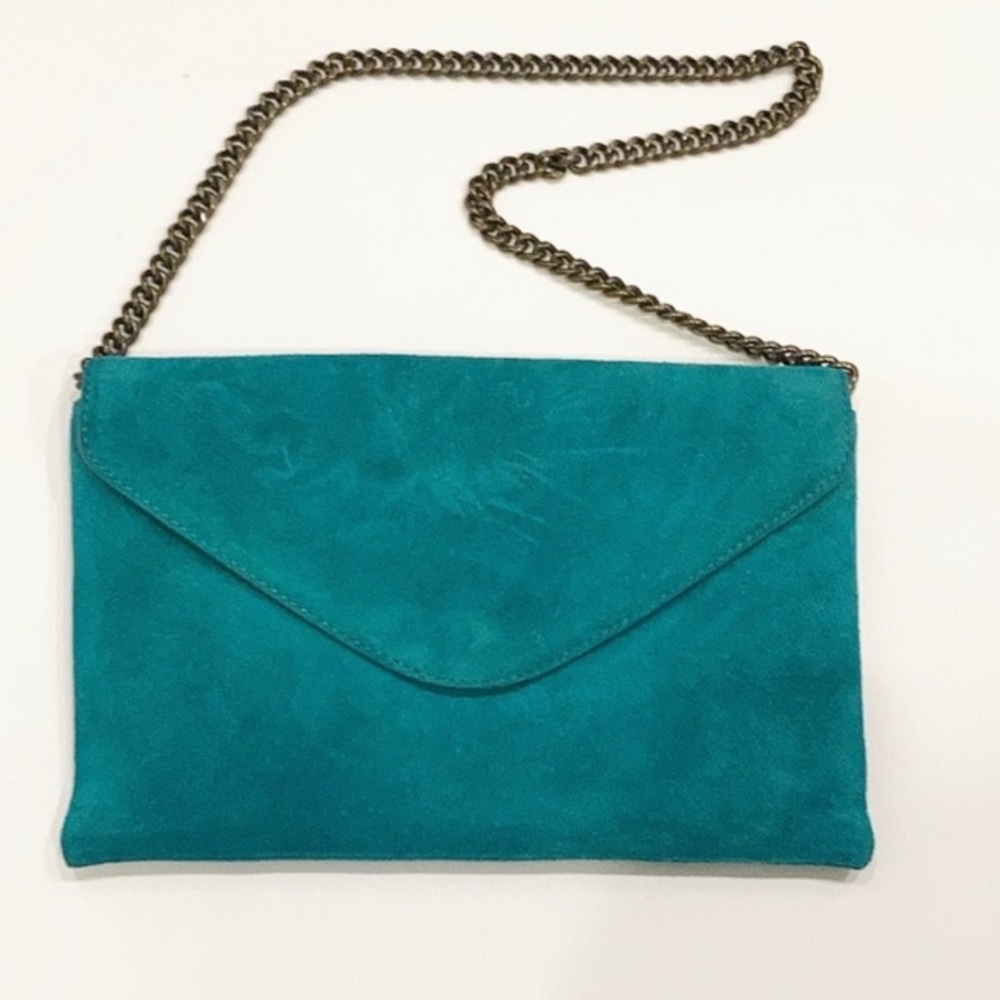 J Crew Envelope leather leather suede aqua teal